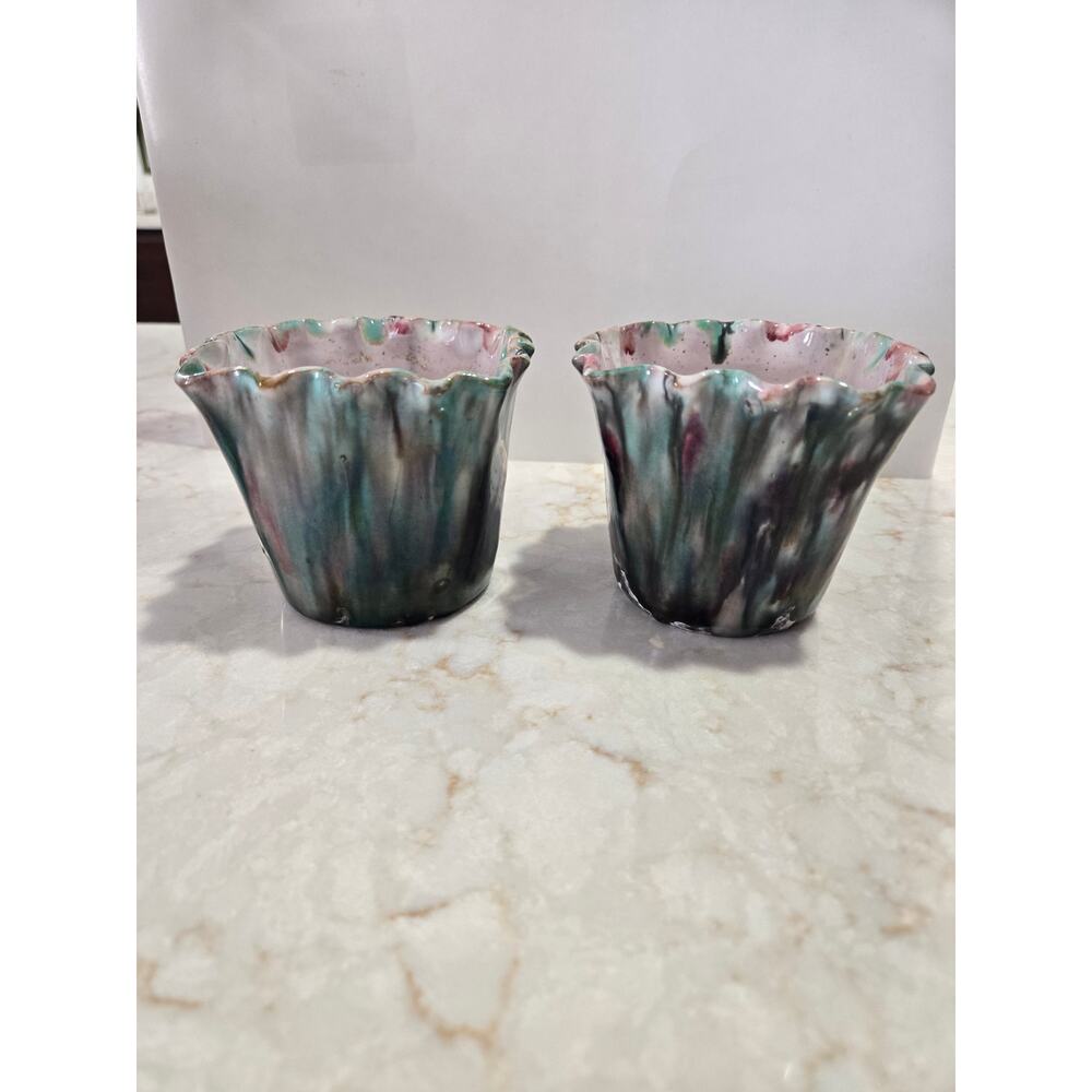 Vintage Ceramic Italian Art Pottery Mottled Glaze Italy Wavy Rim Colorful
